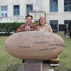 Tony and I on one of our many business trips to Seguin, TX.  This pecan statue, which sits in front of City Hall, is 5 feet long and 2 1/2 feet long and I just had to have my picture taken in front of it.