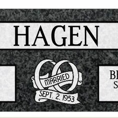 Flat marker ordered May 14, 2015 for Arvin & Bev Hagen's burial site next to Arvin's parents - Adolph & Hazel (Drinkwine) Hagen - in Grenora, ND.