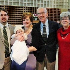 Astrid Allyn Grunhovd's baptism with father, Cory Grunhovd; mother, Audra Hagen Grunhovd; and great-grandparents, Arvin & Bev Hagen (Jan 12, 2013)