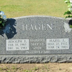 Adolph & Hazel (Drinkwine) Hagen's existing grave marker.