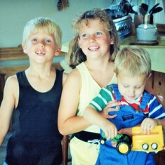Arvin's oldest 3 grandchildren - cousins Erik, Audra & Sam - at the lake (1991).
