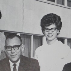 Bev helped pay Arvin's way through college.  This is a photo of her with Memorial Union staff:  Mrs. Anderson, Mr. Brostrom, director, Bev, and Mr. Teigen.