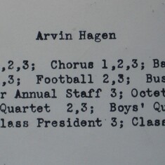 Activities in which Arvin was involved through his junior year of high school.  He was busy!