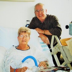 Arvin in the hospital with Bev re: cancer surgery in April 2003.