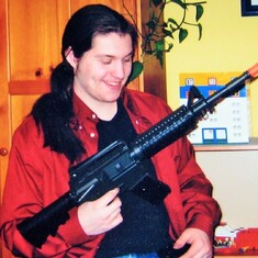 Grandson Sam also got this air rifle for Christmas (2008).