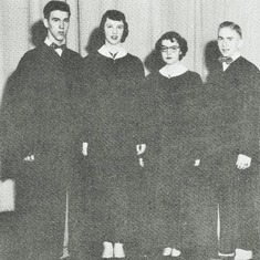 Arvin sang in the mixed quartet, too. From left to right: Arvin Hagen (bass), Donna Mae Richardson (alto), Patty Isaacson (soprano), Billy Musgjerd (tenor).