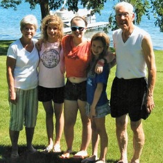 Bev & Arvin at the lake with granddaughters Cassie, Emily and Amanda.
