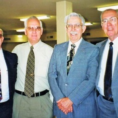 According to Hazel Hagen's note:  "Hagen boys at Carl's funeral, 1999."  Jerry, Charles, Gil and Arvin Hagen, for beloved uncle Carl Perry.