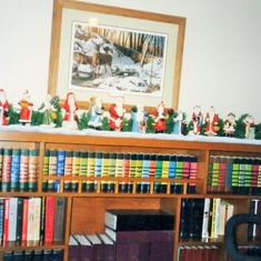 Christmas at Arvin & Bev's townhouse.  They both liked beautiful things and their home was always beautifully decorated for Christmas.  Bev painted all these Santas from different countries.