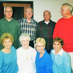 Double cousins in 2003.  Back:  Chuck, Arvin, Jerry & Alden.  Front:  Pat, Karen, Joanne, Sharon.  Their fathers were brothers and mothers were sisters.