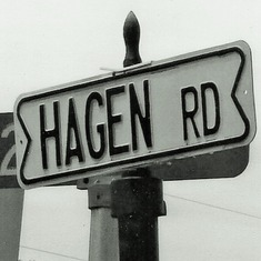 The sign that now identifies a road that passes what was the Peter & Anna Hagen farm.