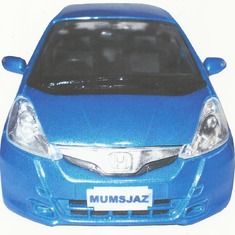 MUMS BLUE HONDA JAZZ  SPORT,I PRODUCED THIS PHOTO USING A MODEL I ADDED THE PERSONALISED PLATE  MUMS JAZZ..AND SHE LOVED HER LITTLE BLUE JAZZ VERY MUCH ..