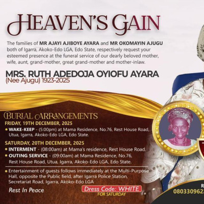 Mama Ayara Ruth Adedoja Oyiofu ( Nee: AJUGU)