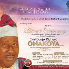 I.V card Burial Ceremony of Late Chief Banjo Richard Onakoya