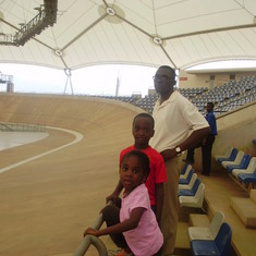 Bankole, son and daughter at the National Stadium, Abuja, Nigeria