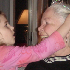 Sarah straigtening mom's birthday crown