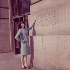 Barbara in front of the Interstate Commerce Commission building in Washington, D.C. 1962 (18 years old)