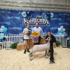 Adrianna showing her lamb and Reserve Grand Champion