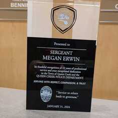 Plaque that was given to Megan