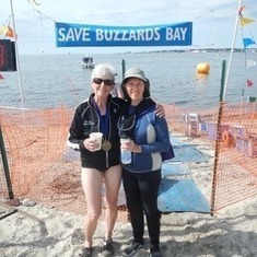 Barbara & Maureen Nolan at the finish line last summer after Maureen swam the Bay (with Barbara kayaking beside her)