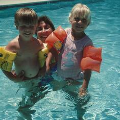 Joey Shawna and Grandma   Summer fun at her pool