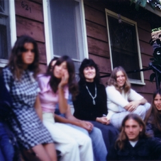 1973-Outside the Leland House, Sue, Sandy, Sherry, Steve(?), Barbara, Jenny, Theresa & Dave. This was taken after Theresa's graduation from High School.