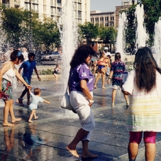 1990s-Barbara playing in fountain