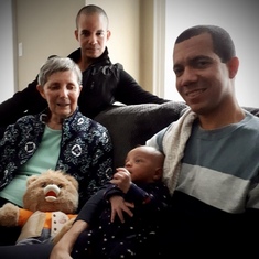 Mom with her grandsons Michael & Steven and her great grandson Christian (2018)