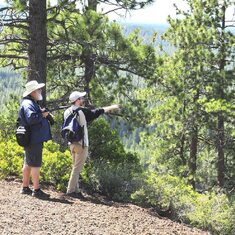 Barry and jared looking at something on top of Lava Butte near Sunriver Oregon, 