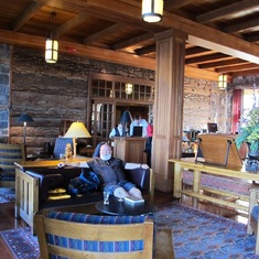Barry relaxing in Crater Lake Lodge lobby, August 2012