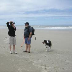 Barry and Jared on Oregon beach with Max 2007