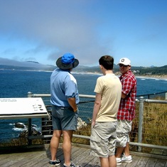 Barry, Jared and Aaron at Yaquina Head overlook by the lighthouse, July 31, 2005