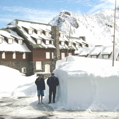 Barry and Jared at Crater Lake lodge in winter 2004