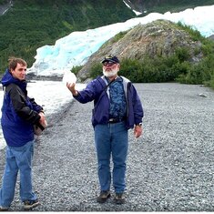 Jared and Barry at Exit Glacier in Alaska on family trip after Ev's SBI cruise. summer 2002