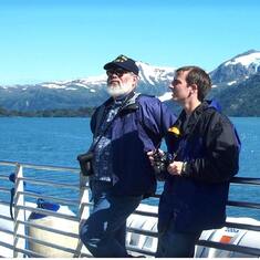 Barry and Jared on glacier cruise in Alaska on family trip after Ev's SBI cruise. summer 2002