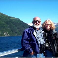 Barry and Ev on glacier cruise in Alaska on family trip after Ev's SBI cruise.
