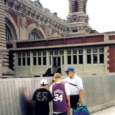 Inspecting names of immigrants on Ellis Island, NYC June 1996. Some of Barry's relatives came into t