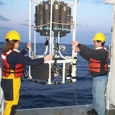 Krista Longnecker deploying the Wecoma CTD on an upwelling cruise