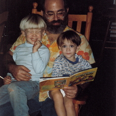 Aaron and Jared reading a story with Barry 1988