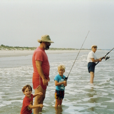 Jared, Barry and Aaron fishing with Grandfather Sherr on Nannygoat Beach summer 1987