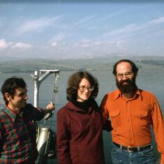 Tom, Ev Barry on lab boat in Lake Kinneret just before we left in March 1981.