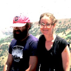 Barry and Ev on walk-about with the Kings in hills above Tiberias, 1980