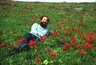 Barry in field of anemonies on the Horns of Hattin above Lake Kinneret spring 1980