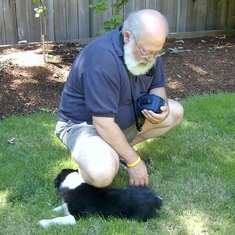 Barry loved our dogs - here he is with new puppy Max in 2006