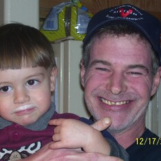 Uncle Barry and Nephew Ryan with a milk mustache.  Barry thinks it is funny, Ryan isn't quite sure.