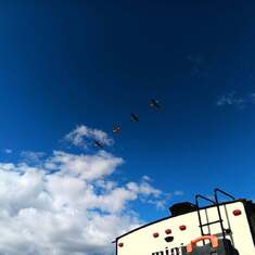 4 WWII planes practicing for the air show flew right over our camp. 