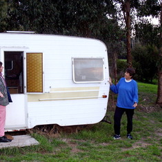 Batya (we knew her as Sue) showing Karen her beloved caravan in the country (Mirboo North, Victoria, Australia)