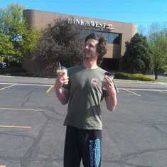 Beau in Grand Junction being goofy and went and got coffee for me and him.