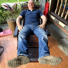 Ben testing the sliding chair at Tirta Sari