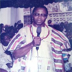 Dad Praying at the funeral of his uncle (Pa EniOlorunda Oladapo Ifabehinje) - Feb. 1992 at Ile-Oluji